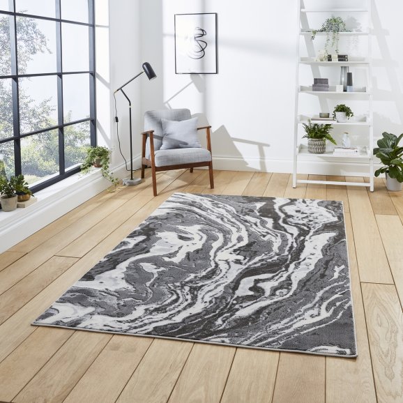 Apollo GR584 Modern Abstract Distressed Rugs in Grey