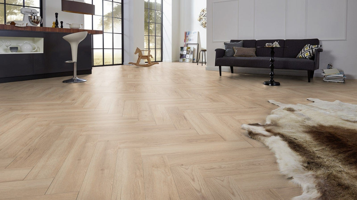 HERRINGBONE 8MM LAMINATE TOULOUSE OAK D3678 £22.99 SQ M